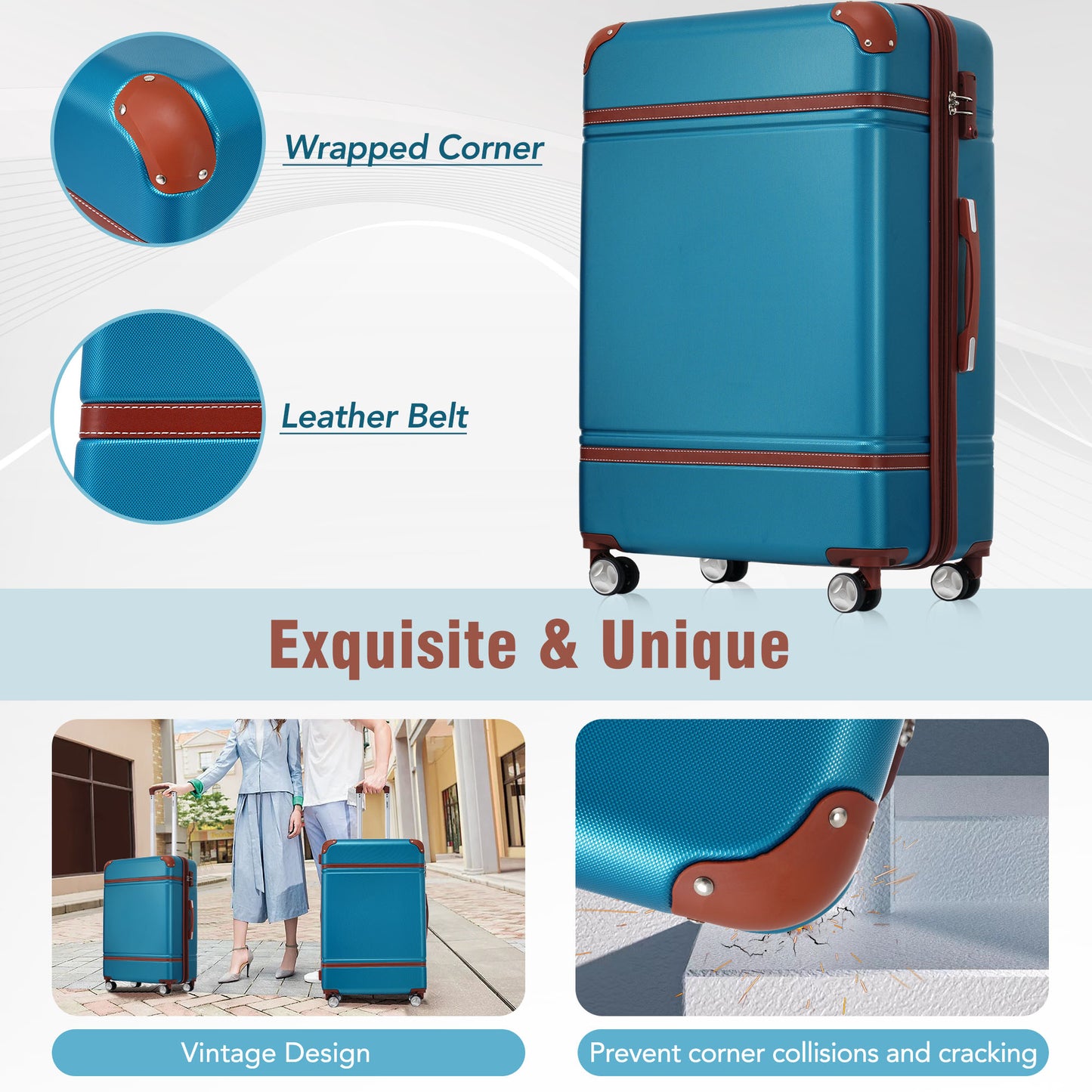 Hardshell Luggage Sets 3 Pieces 20  28  Luggages And Cosmetic Case Spinner Suitcase With TSA Lock  Lightweight,Blue