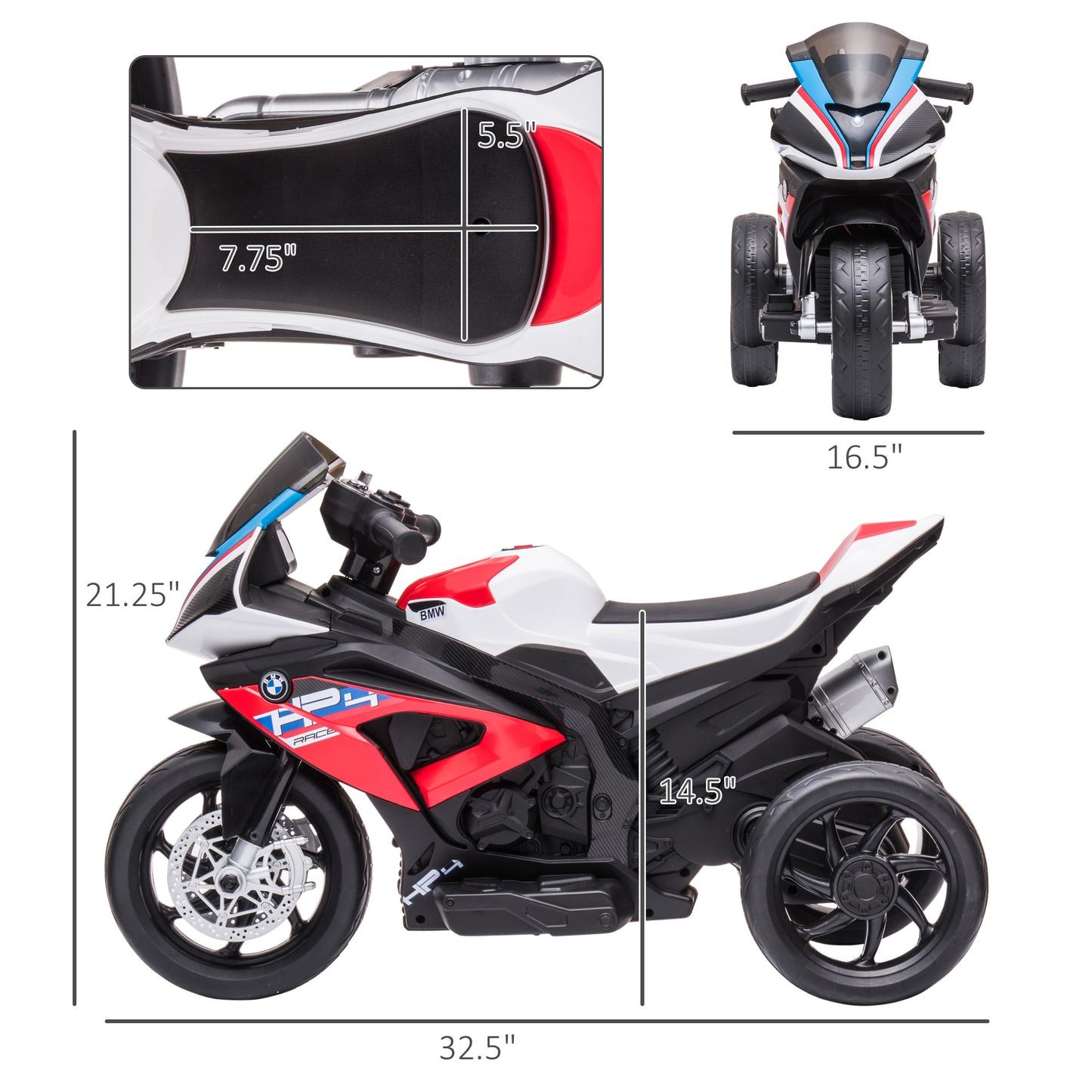 Licensed 6V Kids Ride On Motorcycle, Off-Road Battery Powered Three Wheels Dirtbike With USB, AUX, Music And Headlight For Toddler, Red