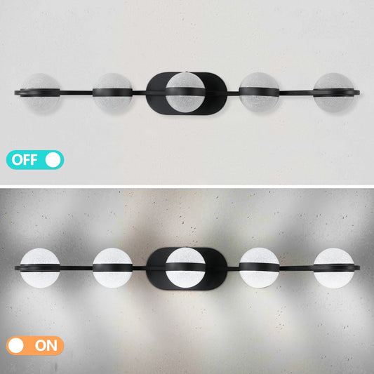 Modern Minimalist Bathroom Vanity Light, LED 5 Bulb Frosted Glass Shades, Wall Mounted Decorative Lighting Fixture, Suitable For Bathroom Vanity Mirror  Black