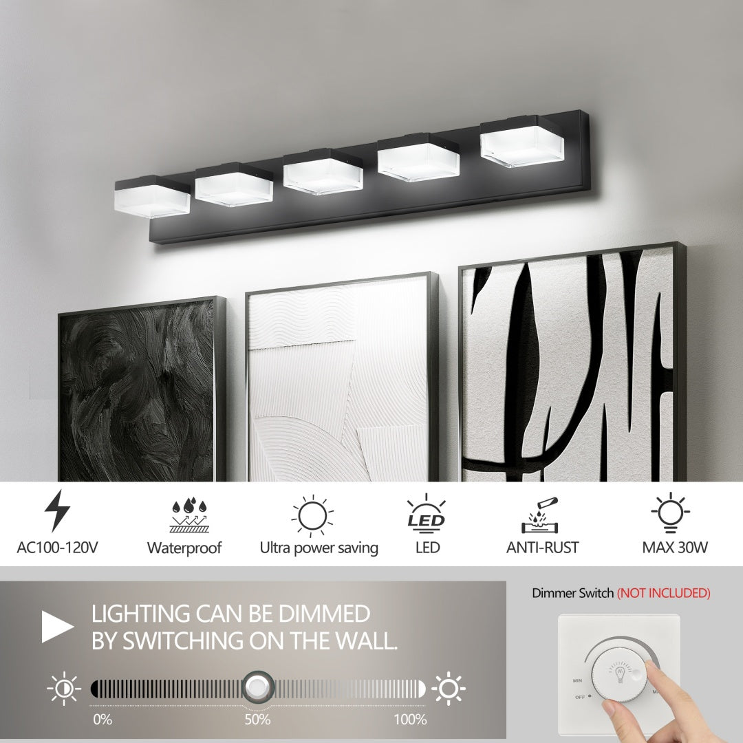 Bathroom Vanity Lights Over Mirror For Mirror Led Light Fixture 5 Lights Modern Black Vanity Light