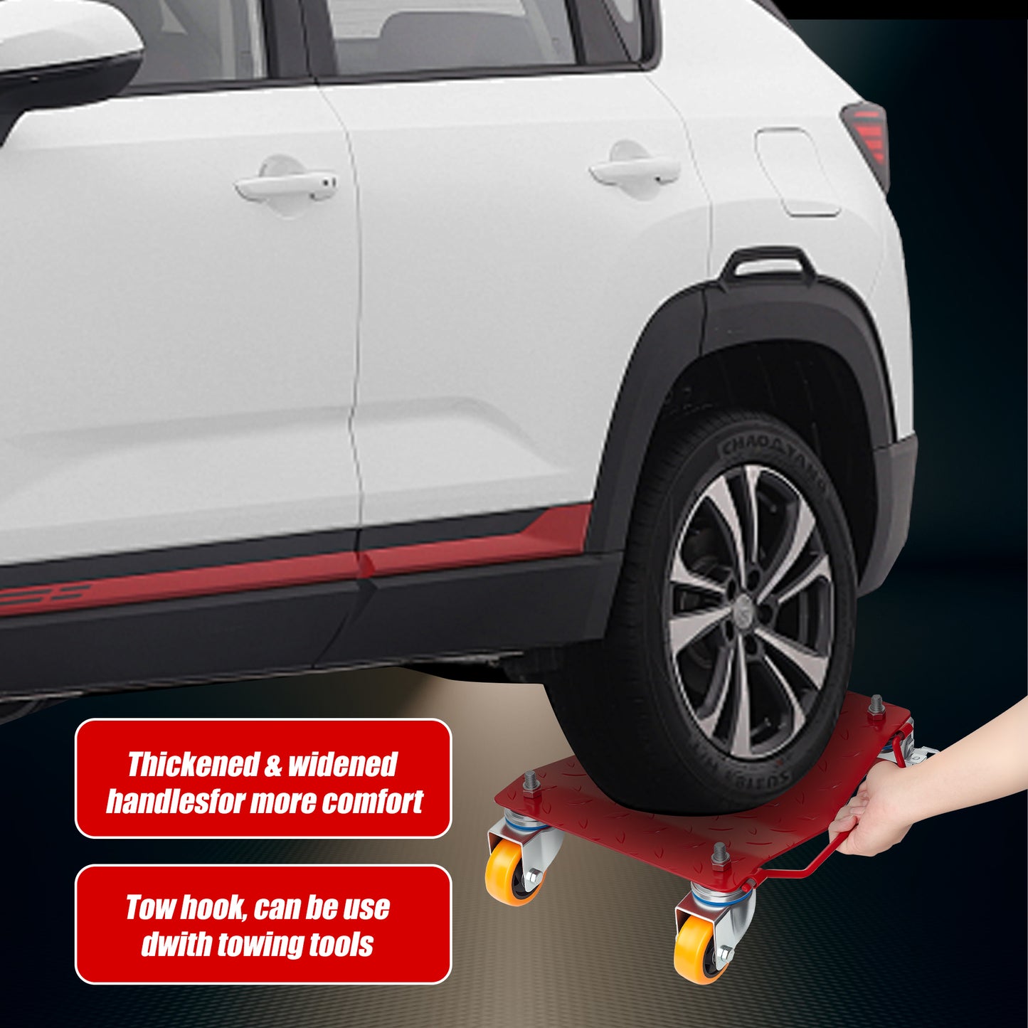 5500 Lbs Tire Wheel Dolly Car Set Of 4, Heavy Duty Robust & Durable Steel Car Mover With Antiskid Plate & 360 Degree Rotatable Wheel,Red