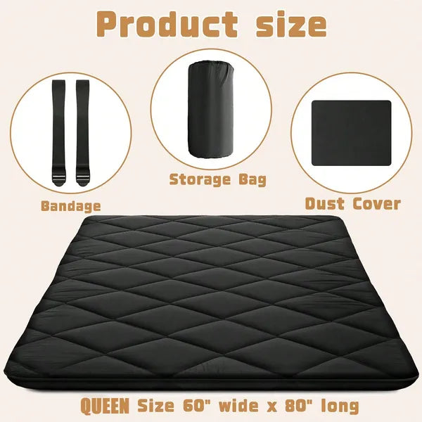 Japanese Floor Mattress, 100% High Density Comfortable Foam, Thicken Foldable Mattress Tatami Mat Sleeping Pad, Ideal For Comfort And Support, Floor Lounger Pillow Bed Sofa, Black, Queen 60*80
