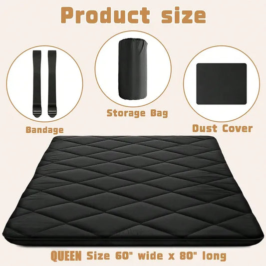 Japanese Floor Mattress, 100% High Density Comfortable Foam, Thicken Foldable Mattress Tatami Mat Sleeping Pad, Ideal For Comfort And Support, Floor Lounger Pillow Bed Sofa, Black, Queen 60*80