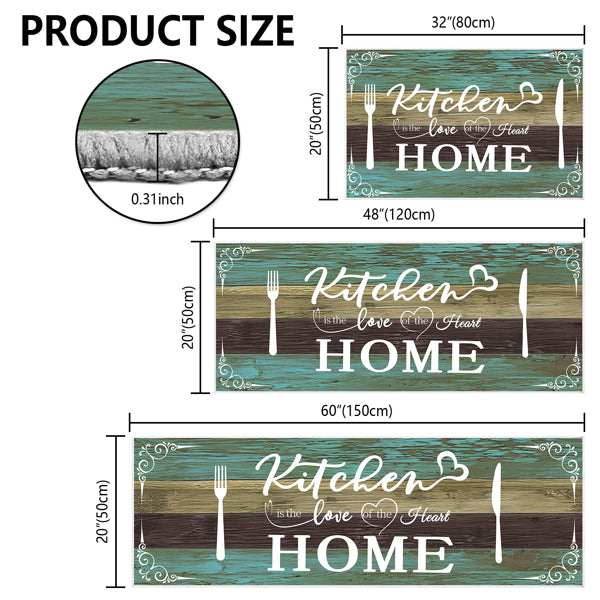 Boho Kitchen Rug Sets 3 Pieces, Washable Kitchen Mats For Floor, Non Slip Soft Kitchen Area Rug Floor Mat For Kitchen, Laundry Room And Hallway - Teal, 20'x32'-20'x48'-20'x60'