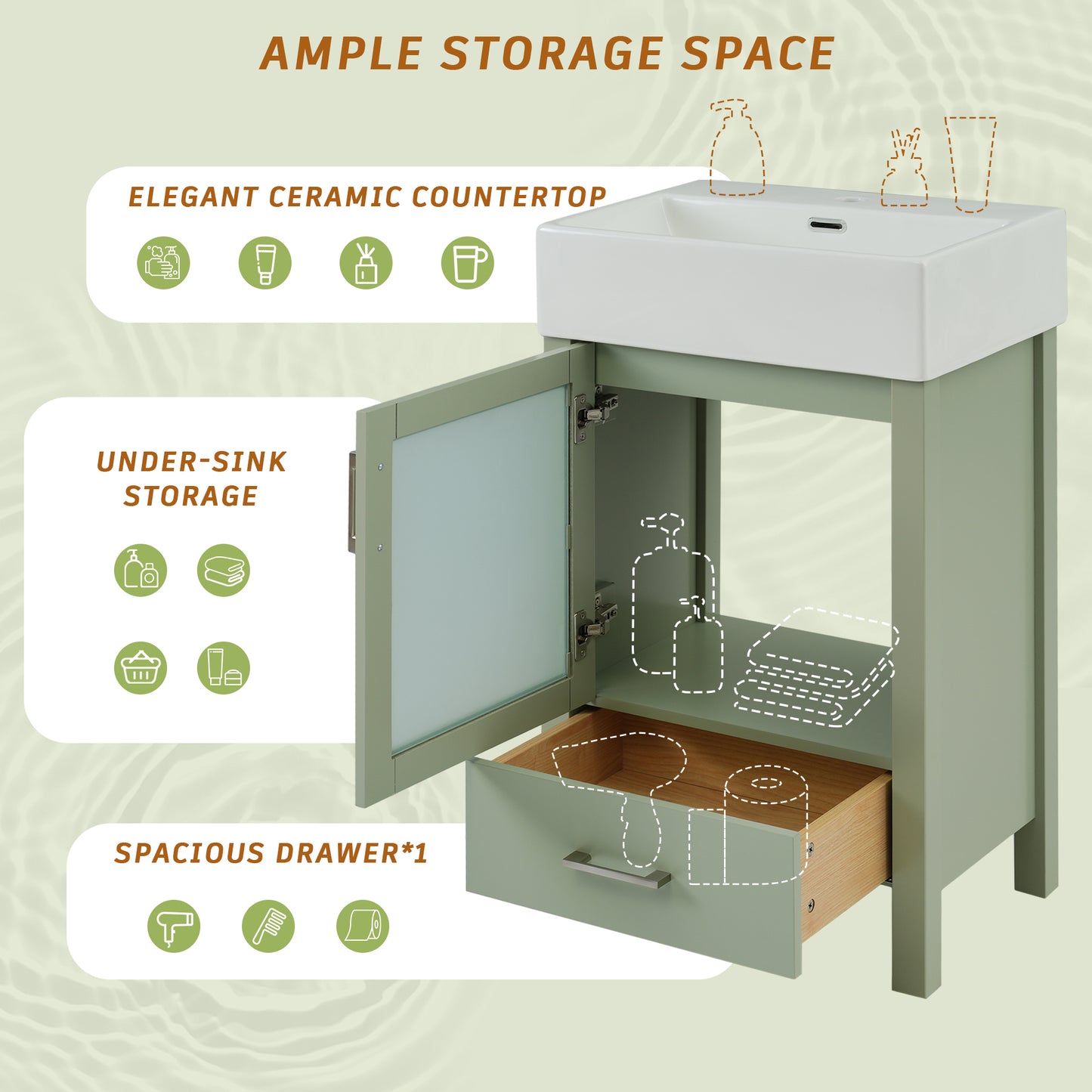 20-Inch Bathroom Vanity With Ceramic Sink And Ample Storage - Ideal For Small Bathrooms