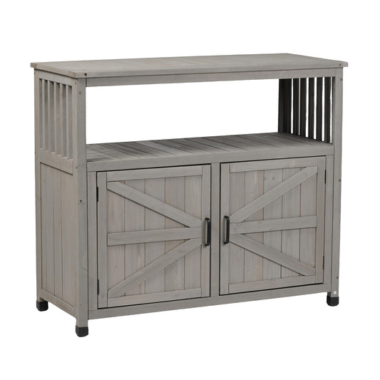 Wooden Patio Bar Table Set With Storage, Buffet Cabinet Sideboard For Outdoor And Indoor