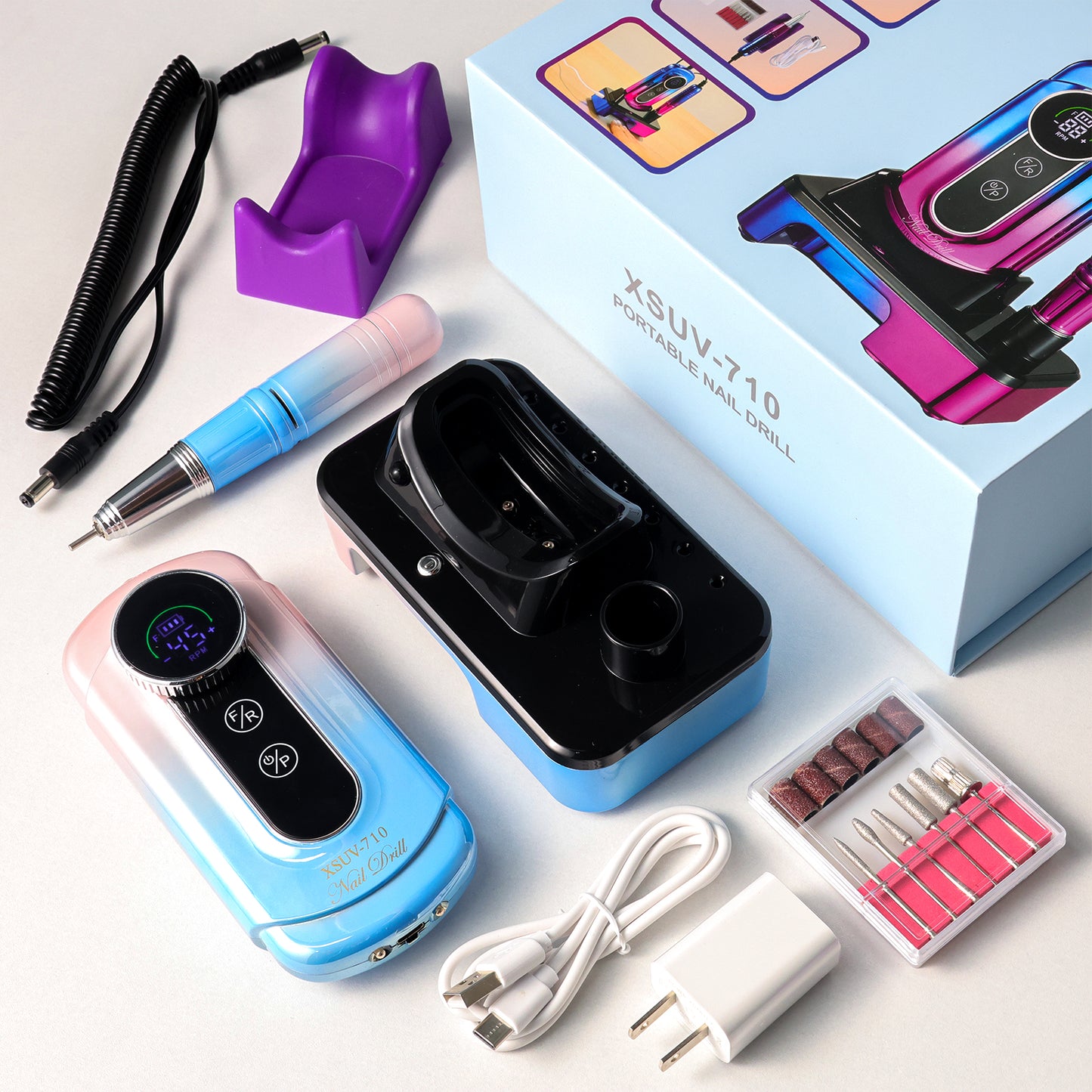 Nail Drill, Portable Electric Nail File 45000RPM, Rechargeable Nail Drill Professional With Bits & Base, For Acrylic Gel Nails, E-File Machine, Manicure Polishing, For Salon Home