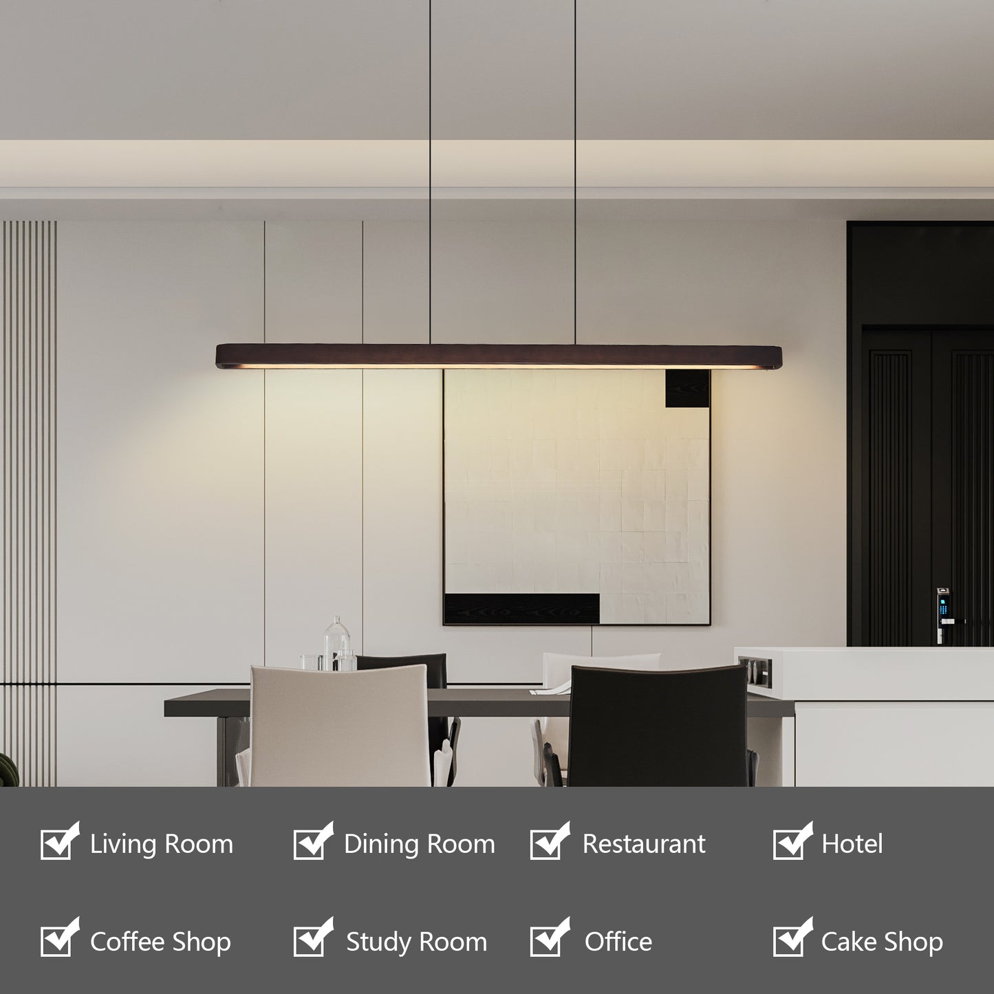 51-inch Walnut Wood Modern LED Pendant Light, Adjustable Hanging Light For Dining Room, Kitchen, Living Room  Sleek Walnut Color Finish