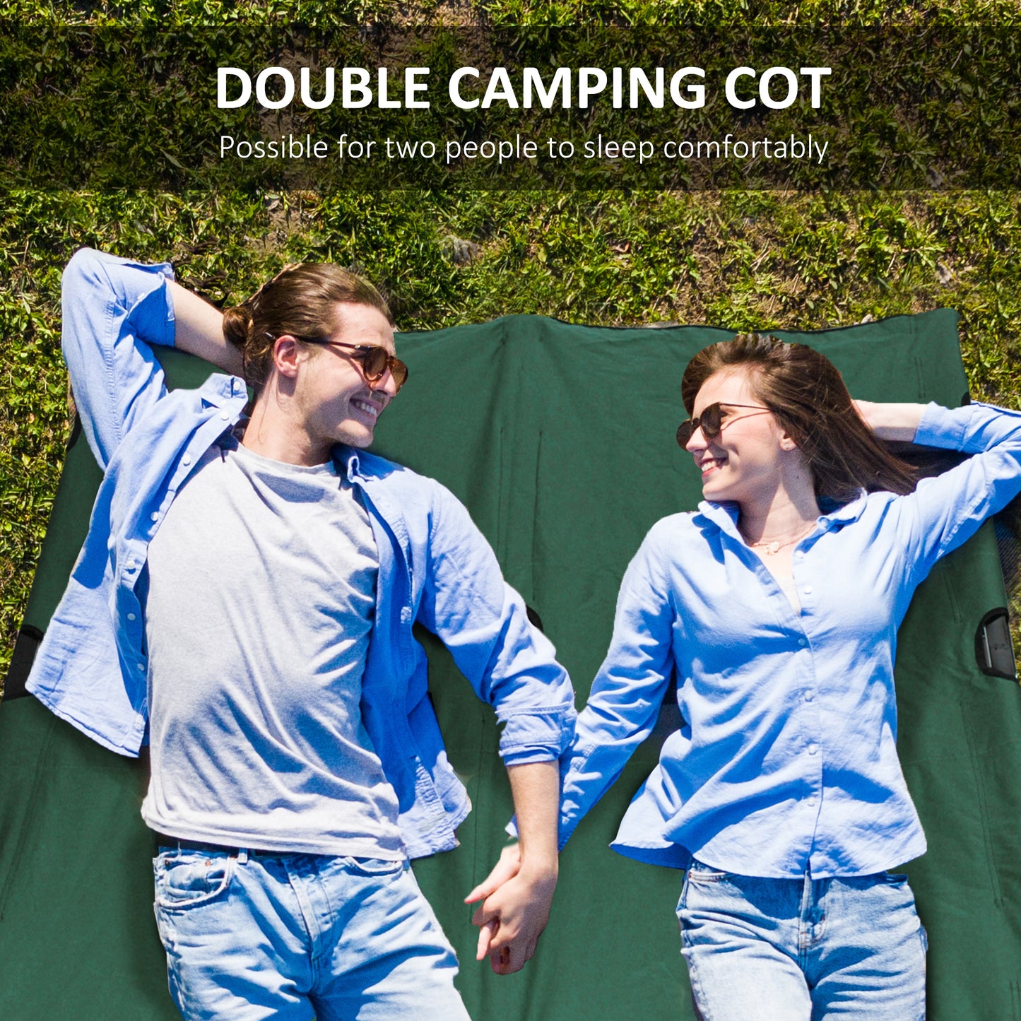 2 Person Folding Camping Cot For Adults, 50" Extra Wide Outdoor Portable Sleeping Cot With Carry Bag, Elevated Camping Bed, Beach Hiking, Green