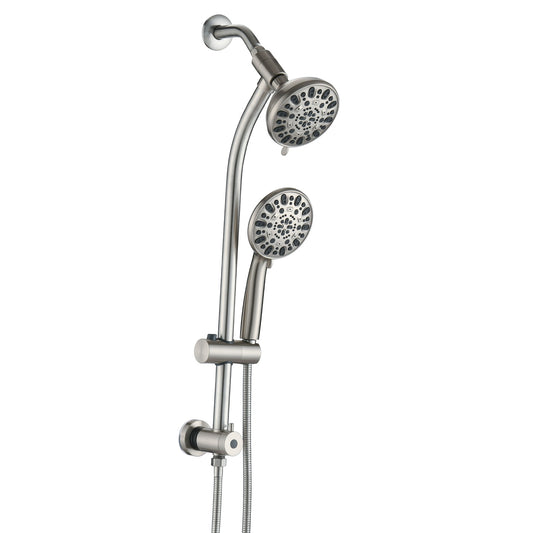 No-Tool Installation 5 Inch Rain Shower & 7-Spray Handheld Combo With 26  Adjustable Slide Bar, Dual Flow 1.8GPM WaterSense