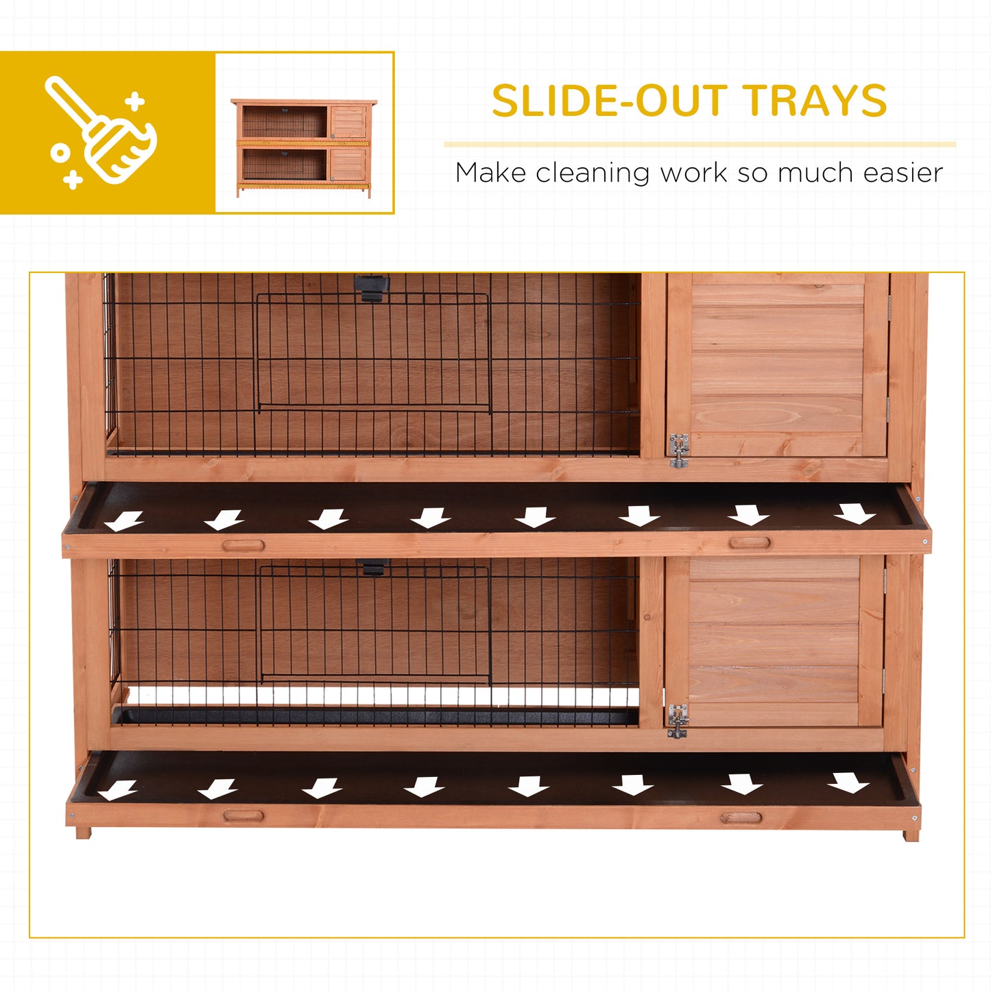 54" 2-Story Large Rabbit Hutch Bunny Cage Wooden Pet House Small Animal Habitat With Lockable Doors, No Leak Tray And Waterproof Roof For Rabbits, Chickens, Ducks, Outdoor/Indoor Natural