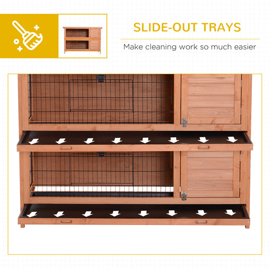 54" 2-Story Large Rabbit Hutch Bunny Cage Wooden Pet House Small Animal Habitat With Lockable Doors, No Leak Tray And Waterproof Roof For Rabbits, Chickens, Ducks, Outdoor/Indoor Natural