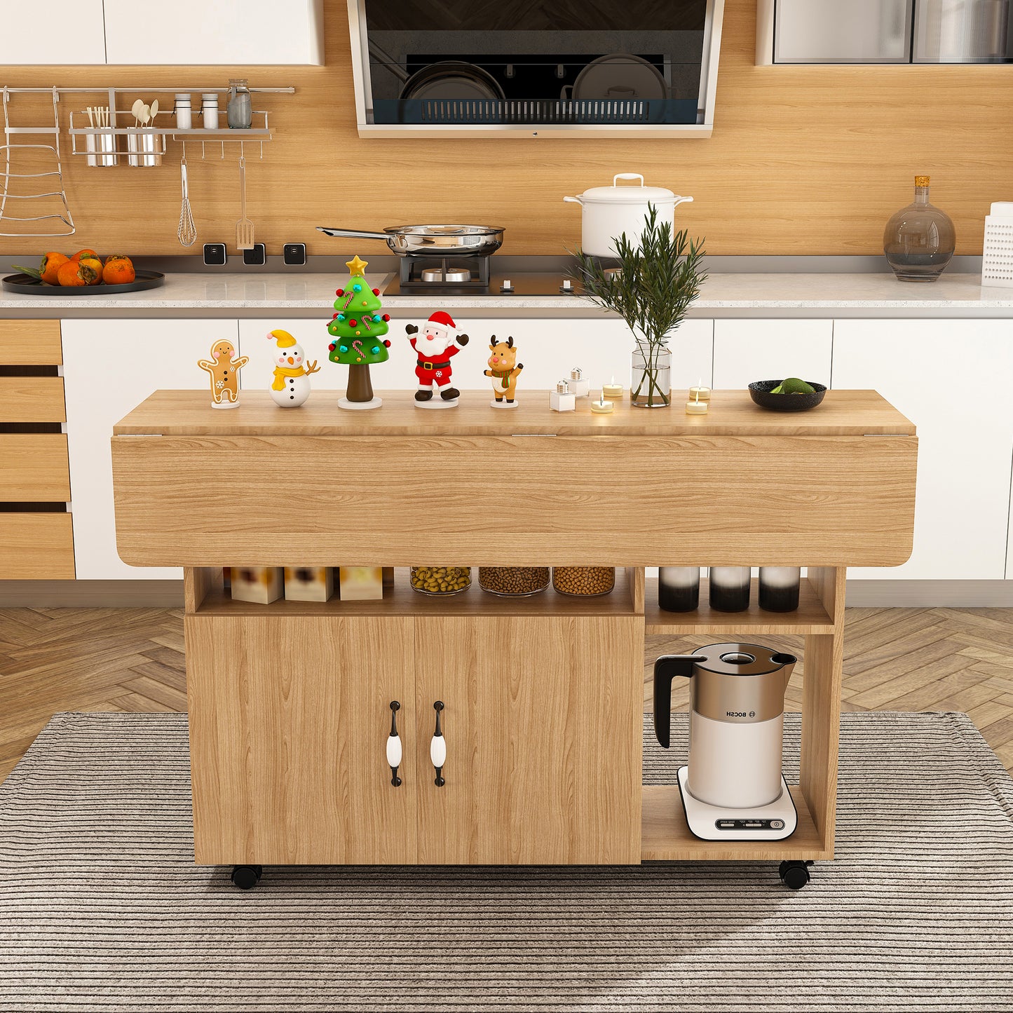 Multi-Functional Folding Table With Storage Shelves And Wheels  47 Inch Foldable Dining Table For Small Spaces  Compact Desk For Kitchen  Dorm  Office