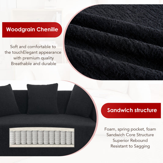 Compression Sponge Sofa Black Curved Modular Sectional  30D High-Density Chenille Sleeper Couch For Apartment Living Room 110L