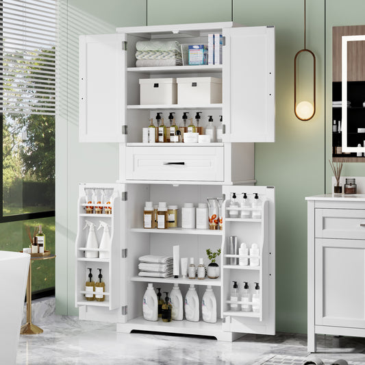 Video Bathroom Storage Cabinet With Multi-Functional Storage Space, Drawer With Slide Rails, Adjustable Shelf, White