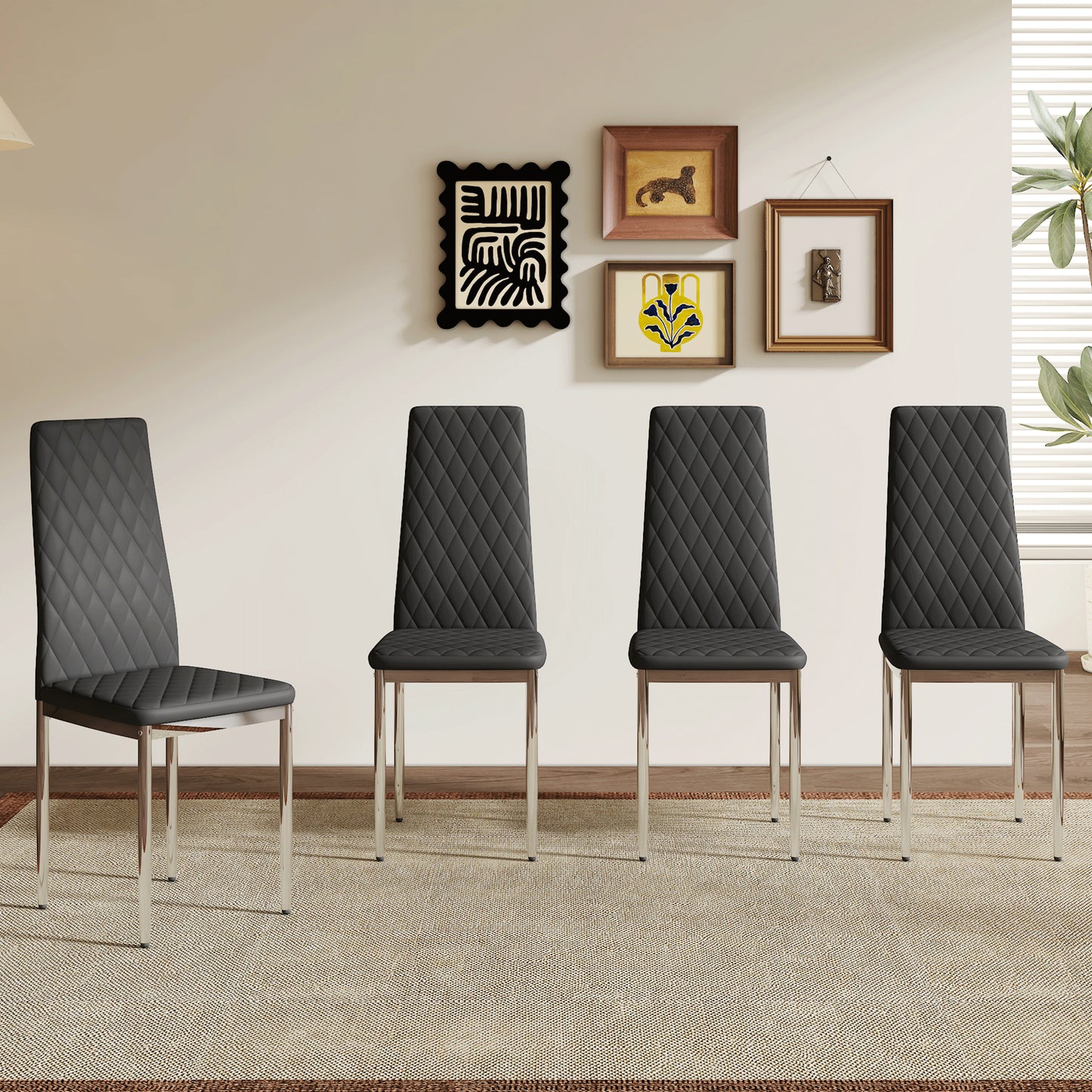 Modern Style Dining Chairs Set Of 4 In Black, Essential For Minimalist Homes.Meeting Family Dining Needs,PU Material Seat,Silver Metal Legs,Blending Into Various Home Environments.W1151107272