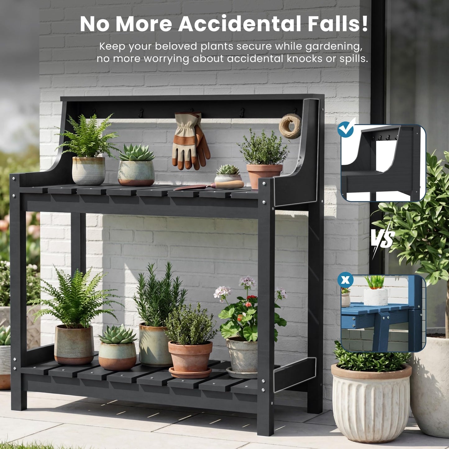 Potting Benches For Outside, HDPE Garden Potting Table All Weather, Outdoor Potting Table With Storage For Patio, Backyard, Garden, Grey