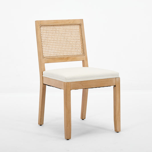 Farmhouse Rattan Dining Chairs Set Of 2, Mid Century Modern Kitchen & Dining Room Chairs, Cane Upholstered Kitchen Side Chair With Natural Hardwood Frame, Beige
