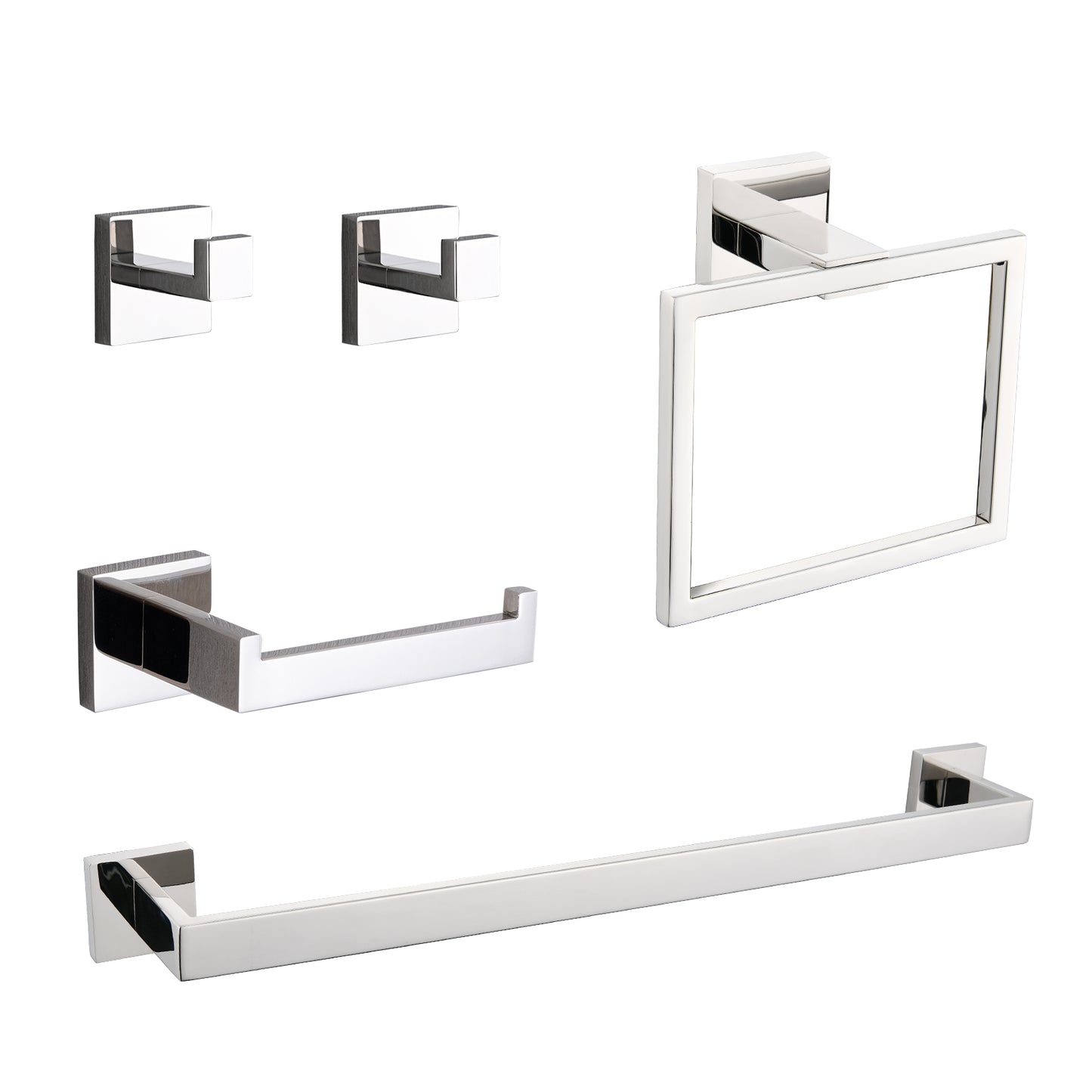 5-Piece SUS304 Bathroom Set Towel Bar  Ring Hooks  TP Holder, Brushed Finish