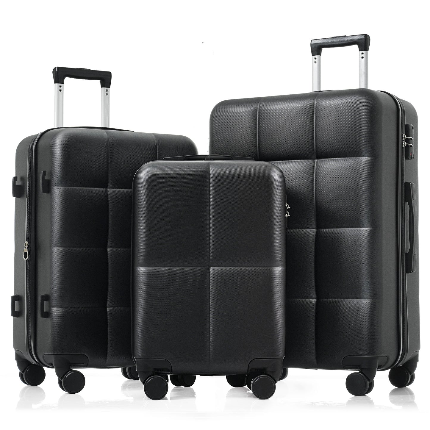 Luggage Set Of 3, Airline Certified Carry-on Luggage With Cup Holder, ABS Hard Shell Luggage With Spinner Wheels, Black