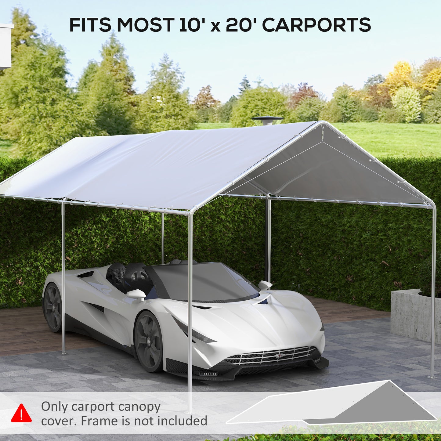 10 X 20ft Carport Roof, UV Resistant Canopy Replacement Cover With Ball Bungee Cords, White