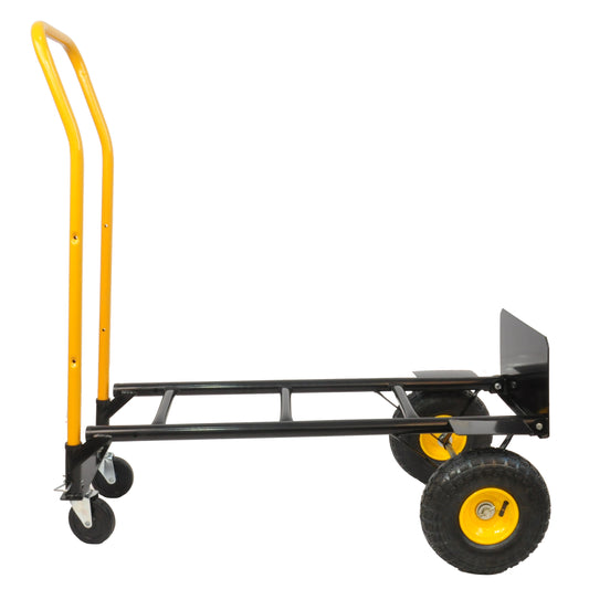 HT1006BK-YL   Hand Truck Dual Purpose 2 Wheel Dolly Cart And 4 Wheel Push Cart With Swivel Wheels 330 Lbs Capacity Heavy Duty Platform Cart For Moving Warehouse Garden Grocery