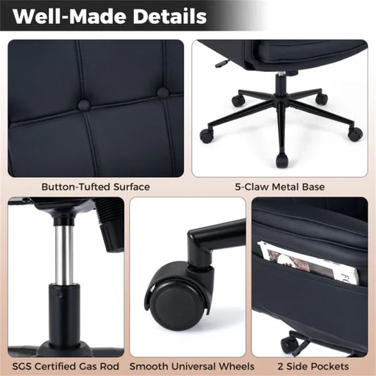 5-Position Adjustable Armrest Criss Cross Chair, Cat Scratch Leather Swivel Desk Chair With Side Pockets