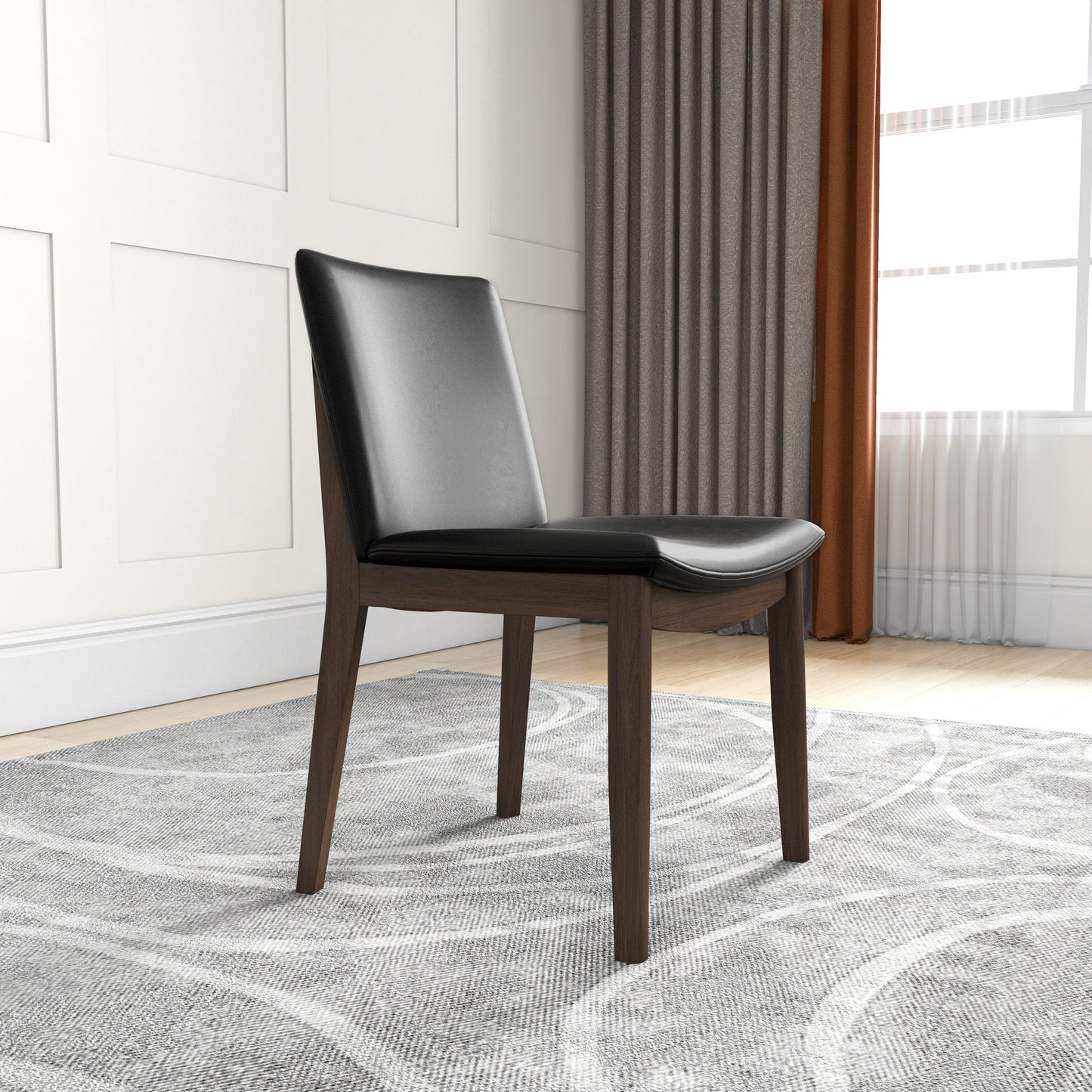 Solid Wood Frame Laura Mid-Century Modern Solid Wood Dining Chair   Set Of 2   In Black Fabric Upholstery For Home Kitchen