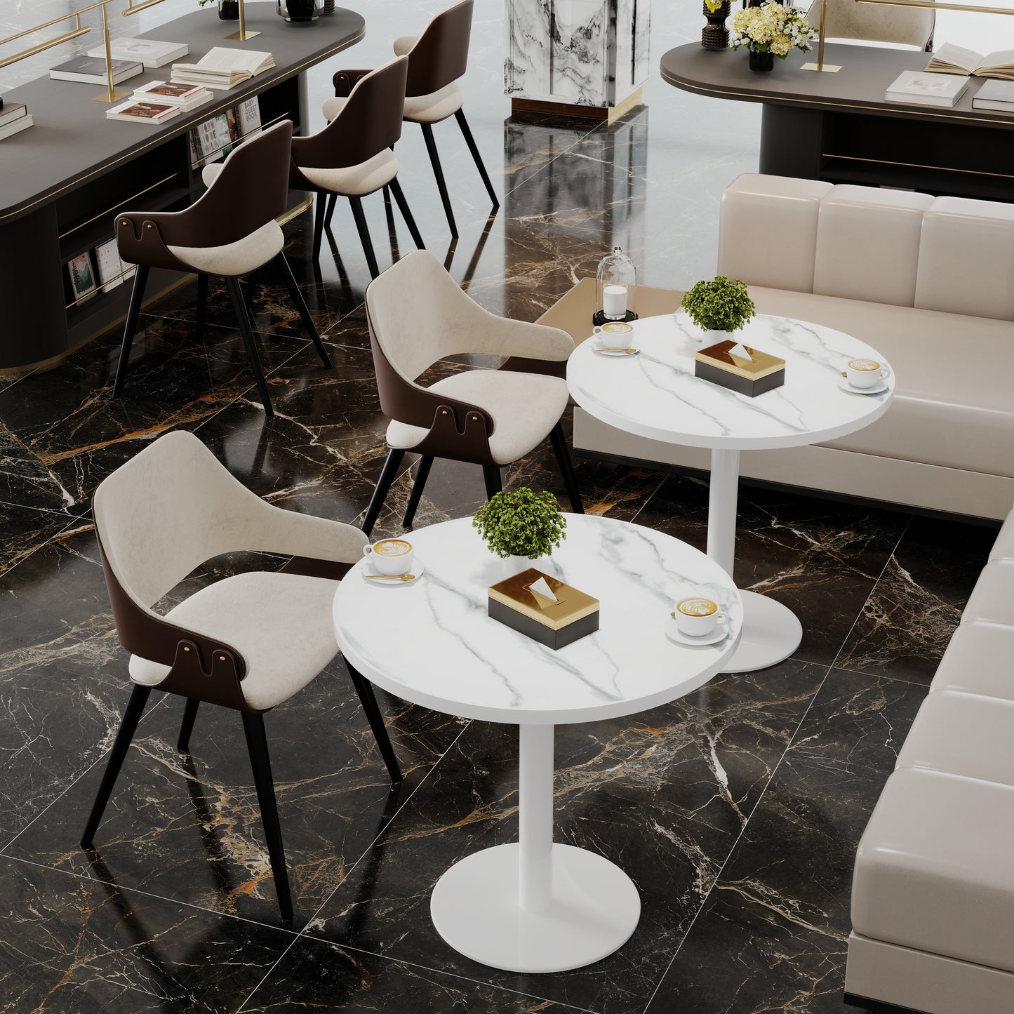 Round Modern Dinning Table 31.5 Inches Bistro Table Tulip Table With Faux Marble Top,Easy Assemble,Sturdy Metal Frame Diameter