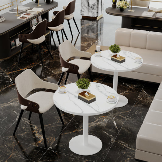 Round Modern Dinning Table 31.5 Inches Bistro Table Tulip Table With Faux Marble Top,Easy Assemble,Sturdy Metal Frame Diameter