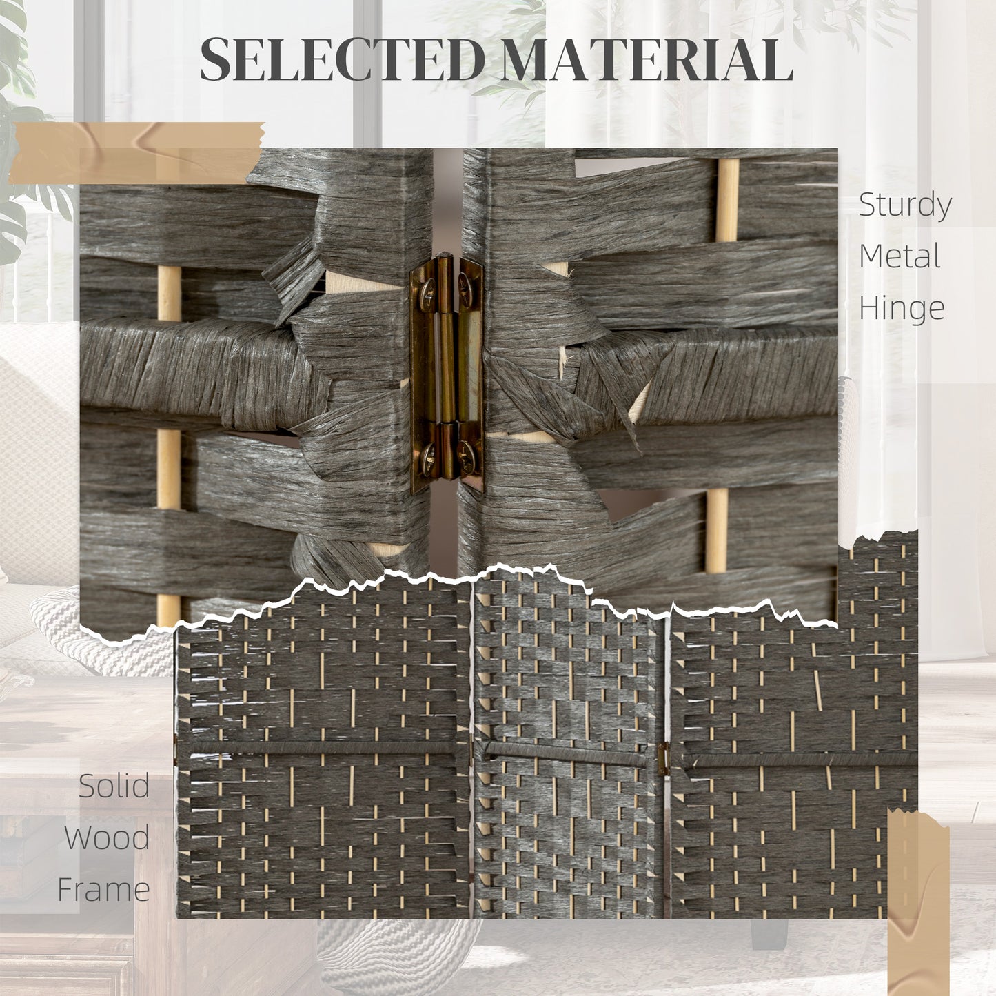 3 Panel Folding Room Divider Portable Privacy Screen Wave Fiber Room Partition For Home Office Dark Gray