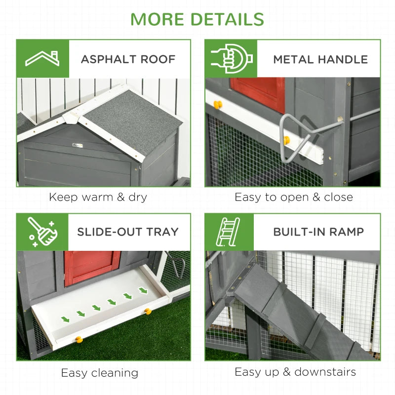 Extra Large Chicken Coop With Asphalt Roof, Wooden Hen Run With Slide-Out Tray And Nesting Box, Chicken Hutch For 3-6 Chickens, Gray