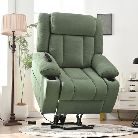 Power Lift Recliner Chair For Elderly,Fabric Lift Chairs For Living Room W Extended Footrest,Classic Single Sofa,Home Theater Seating With 2 Cup Holders,Side Pockets,Remote Control Dark Green