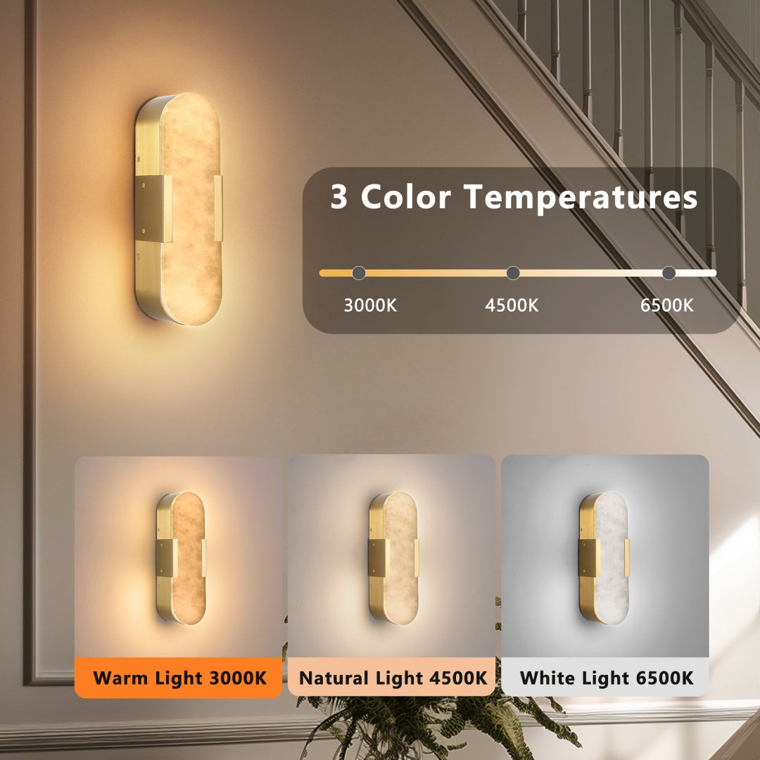 13.8in Natural Marble Wall Sconce, Gold Sconces Set Of Two, Indoor Modern Bathroom Sconces Wall Lighting For Living Room, Bedroom, Hallway, Stairs