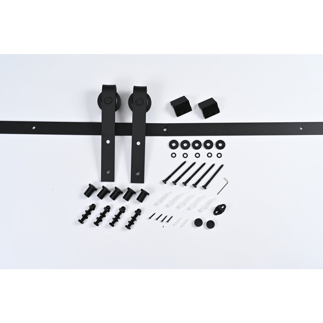 8 FT Double Sliding Barn Door Track And Handle Hardware Kit,Basic J Pulley,Slide Smoothly Quietly,Easy Install 8FT Track Kit For 20-24 Wide Double Door