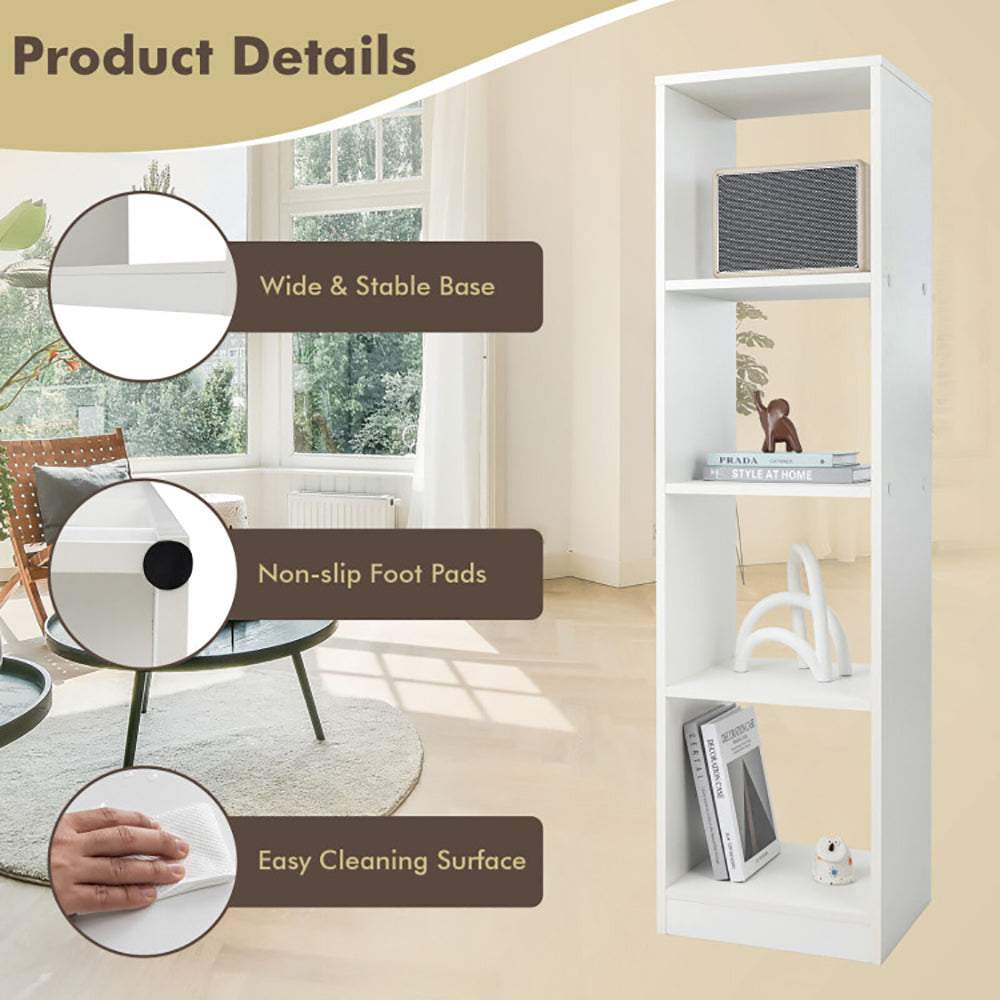 5 Tiers 4 Cube Narrow Bookshelf With 4 Anti-Tipping Kits For Living Room, Study Room, Bedroom