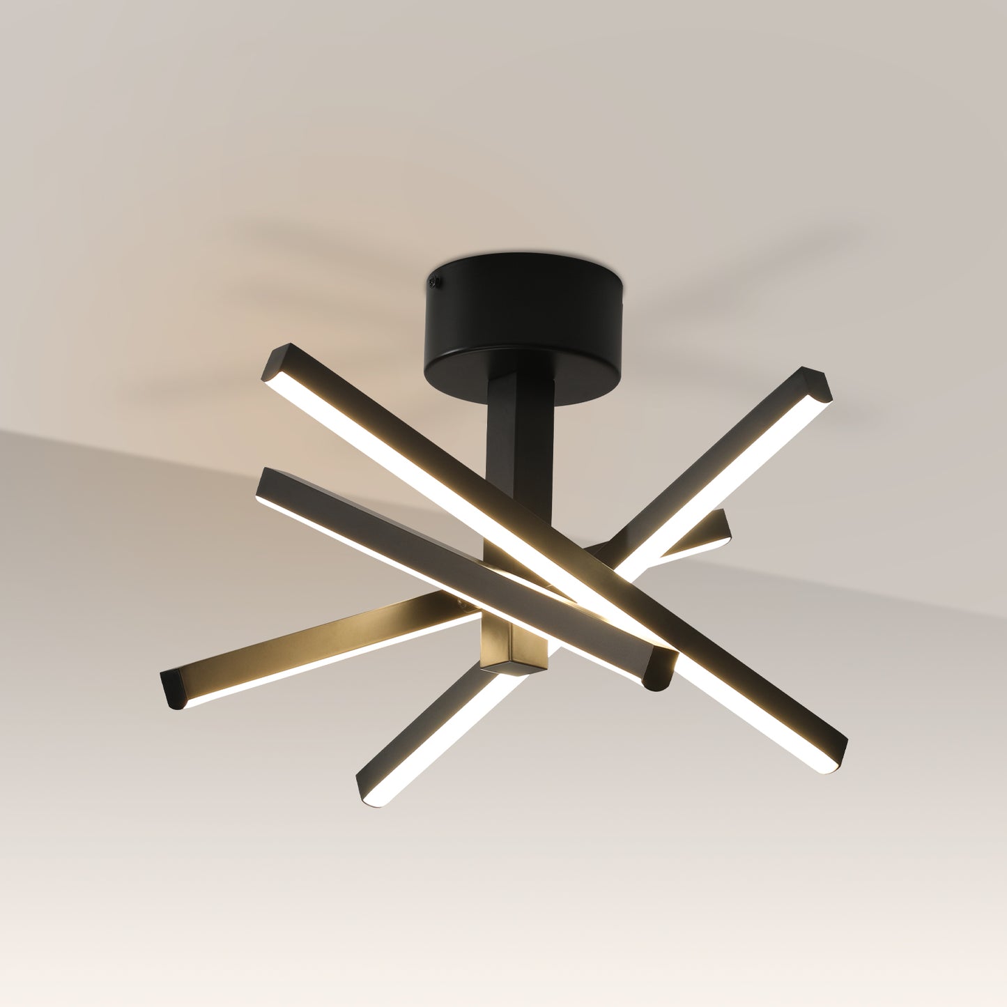 12 Inch Modern LED Ceiling Light, Geometric Starburst Design With Black Finish For Living Room, Bedroom, And Hallways