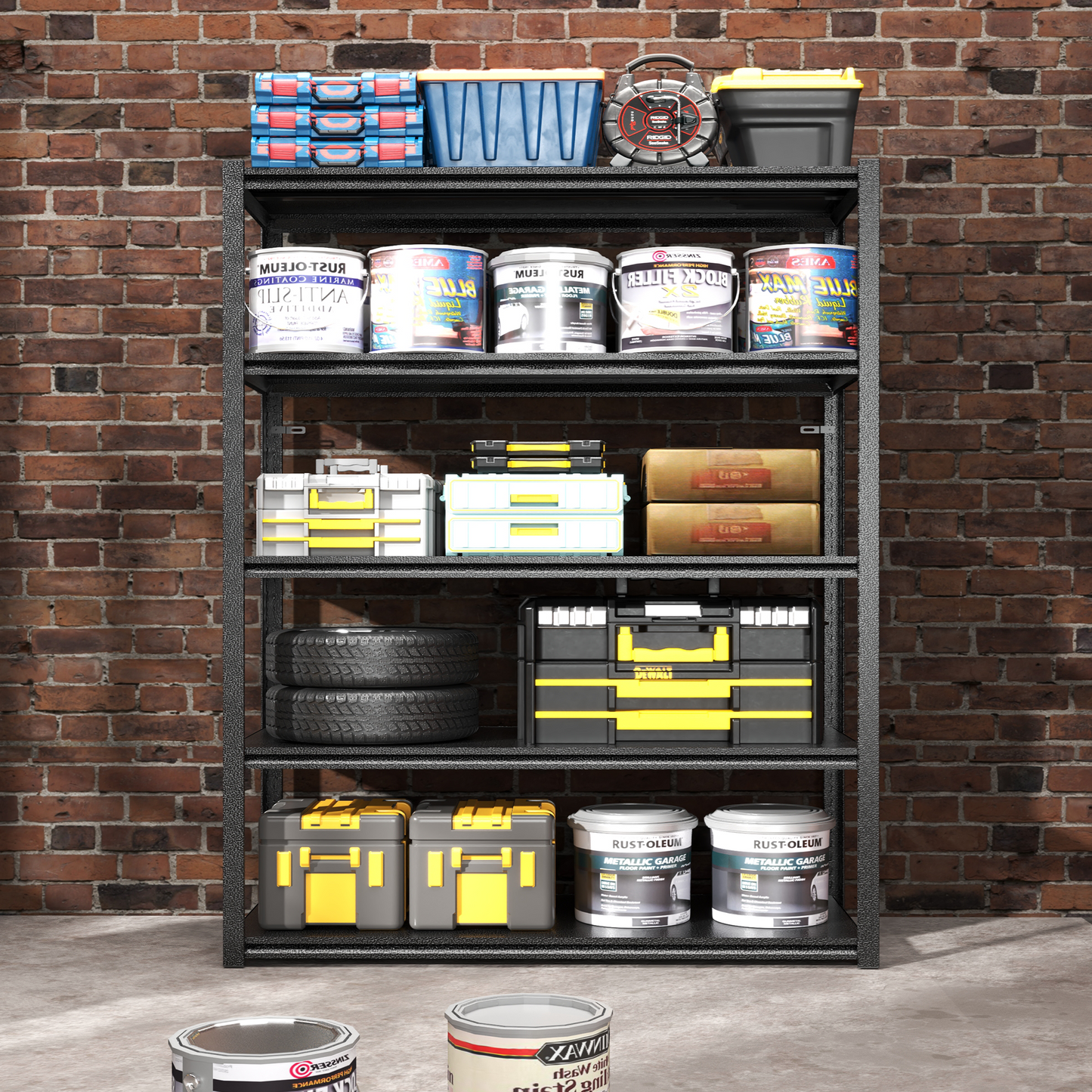 78 H  5 Tier Metal Shelves For Storage Garage Shelving 2000LBS Heavy Duty Storage Shelves Adjustable Garage Shelf Industrial Shelving Unit Storage Utility Rack,47.2 Wx18 Dx78 H,Black