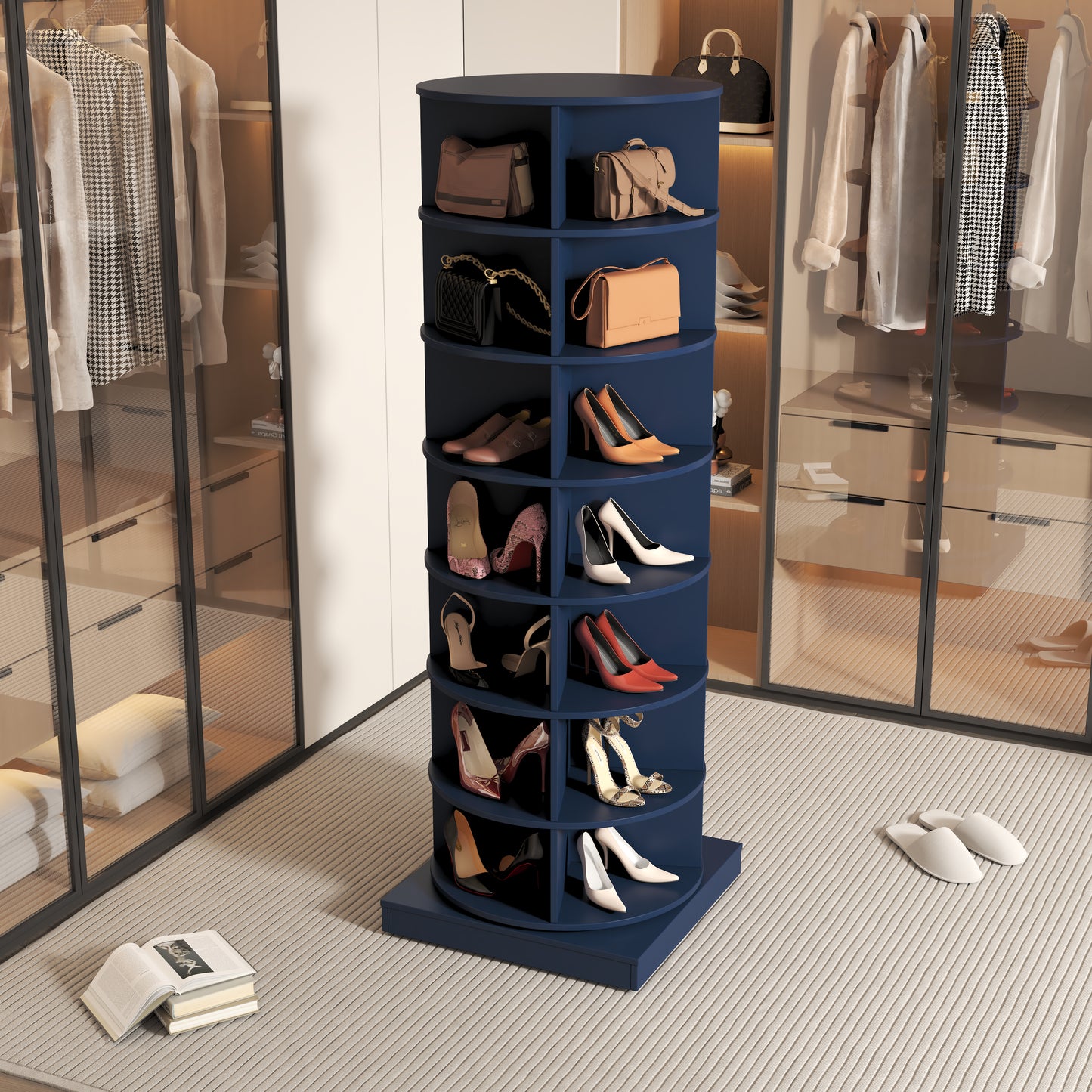 Blue 360 Rotating Shoe Cabinet 7 Layers