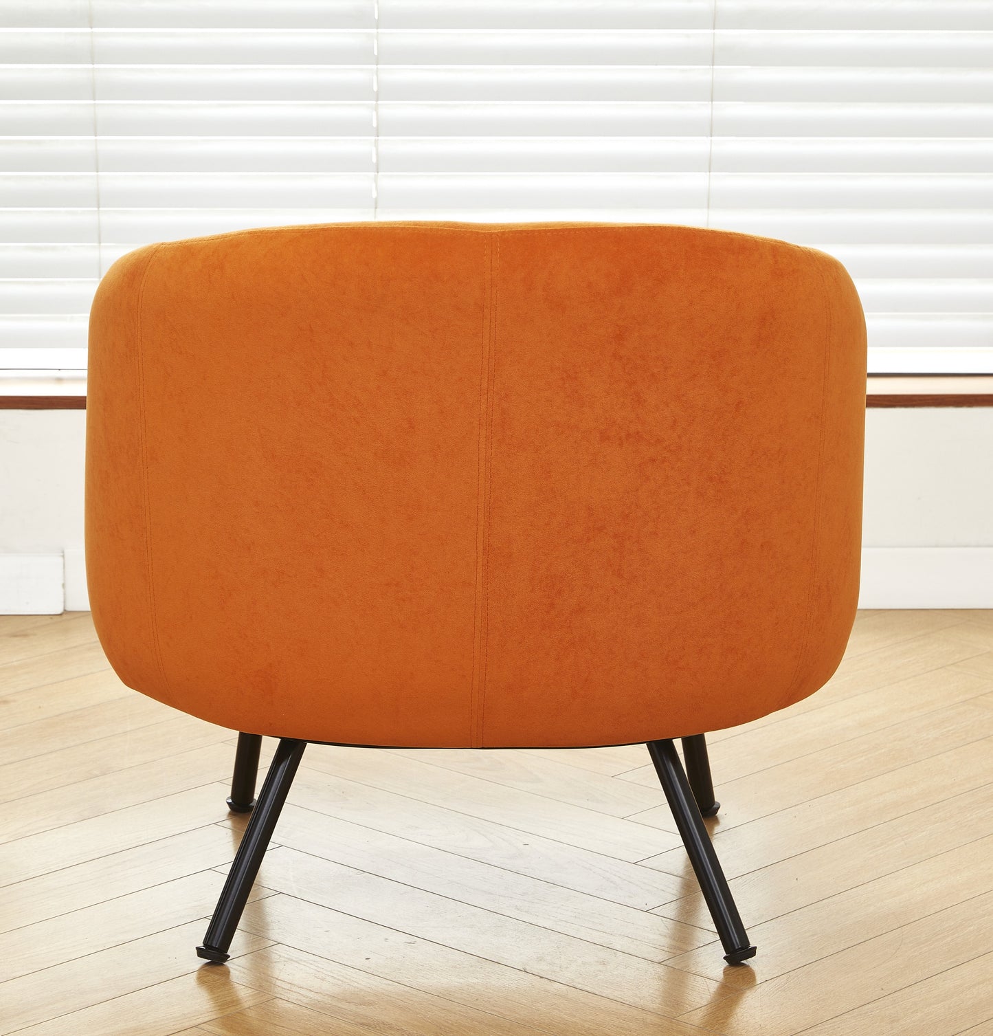 Mid-Century Modern Velvet Accent Chair, Upholstered Barrel Armchair With Metal Legs, Comfy Single Sofa Chair For Living Room Bedroom