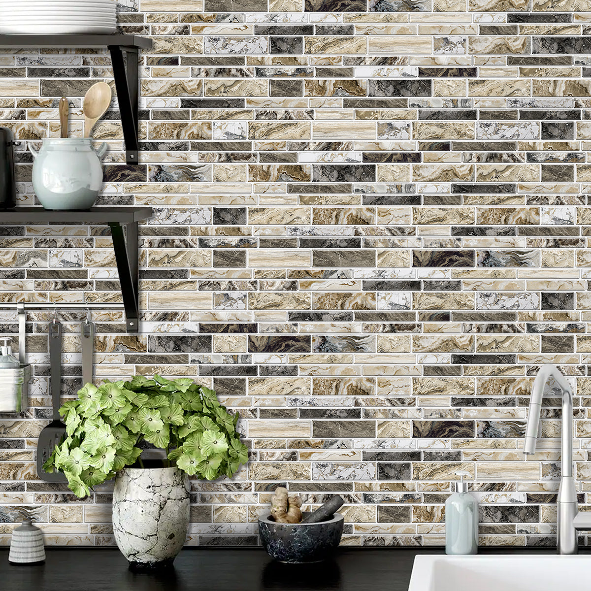 Imitation Marble Pattern Taupe Kitchen Sticker Wallpaper Peel And Stick Self-adhesive Wall Sticker