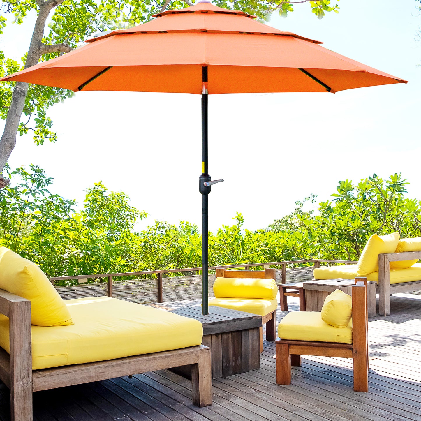 9FT 3 Tiers Patio Umbrella Outdoor Market Umbrella With Crank, Push Button Tilt For Deck, Backyard And Lawn, Orange
