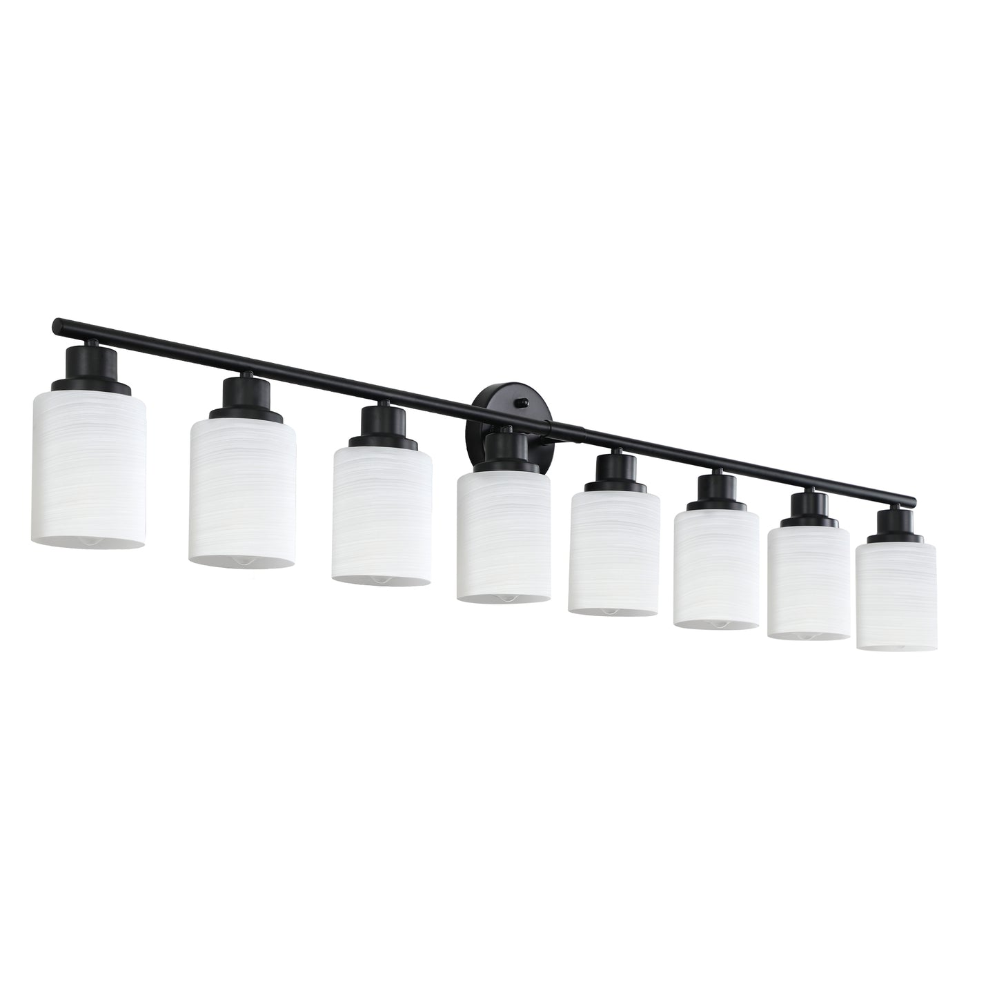 52  Modern 8-Light Vanity Bathroom Mirror Light, Frosted White Glass With Black Iron Frame, Contemporary Wall Sconce For Bedroom, Bathroom, And Dressing Room  Bulb Not Included