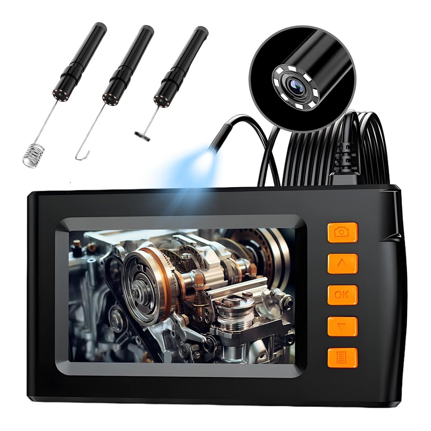 Dual-Lens Endoscope With Light  4.3-inch Screen, 32GB Memory Card, 16.5 Feet