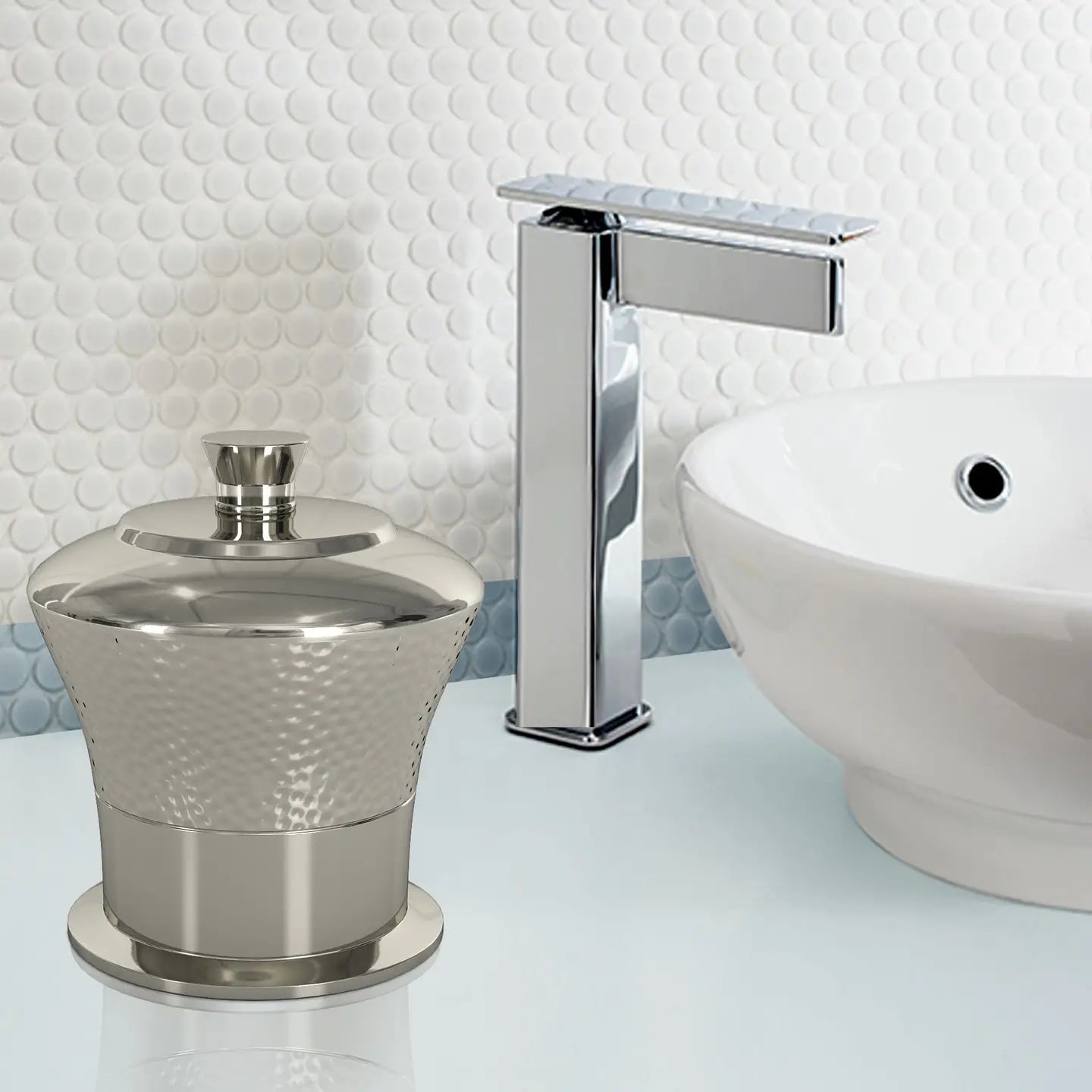 Classic Stainless Steel Vanity Jar Stylish Storage For Cotton Swabs,Sponges & Bath Salts   Decorative Canister For Bathroom,Bedroom   Hammered Shiny Finish