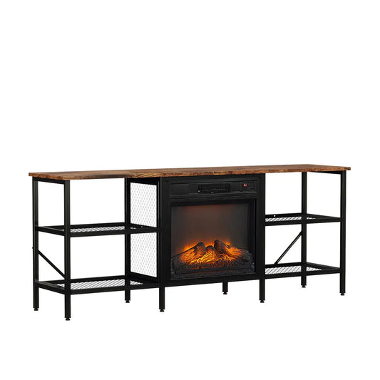 58' Weathered Wood Fireplace TV Stand Console Table With 4 Shelves, For 18' Electric Fireplace Insert