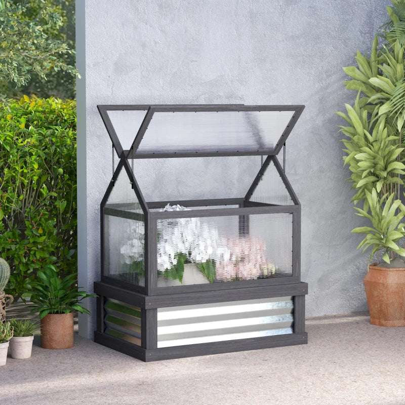 Outsunny Raised Garden Flower Bed Kit With Greenhouse, Wooden Cold Frame Planter