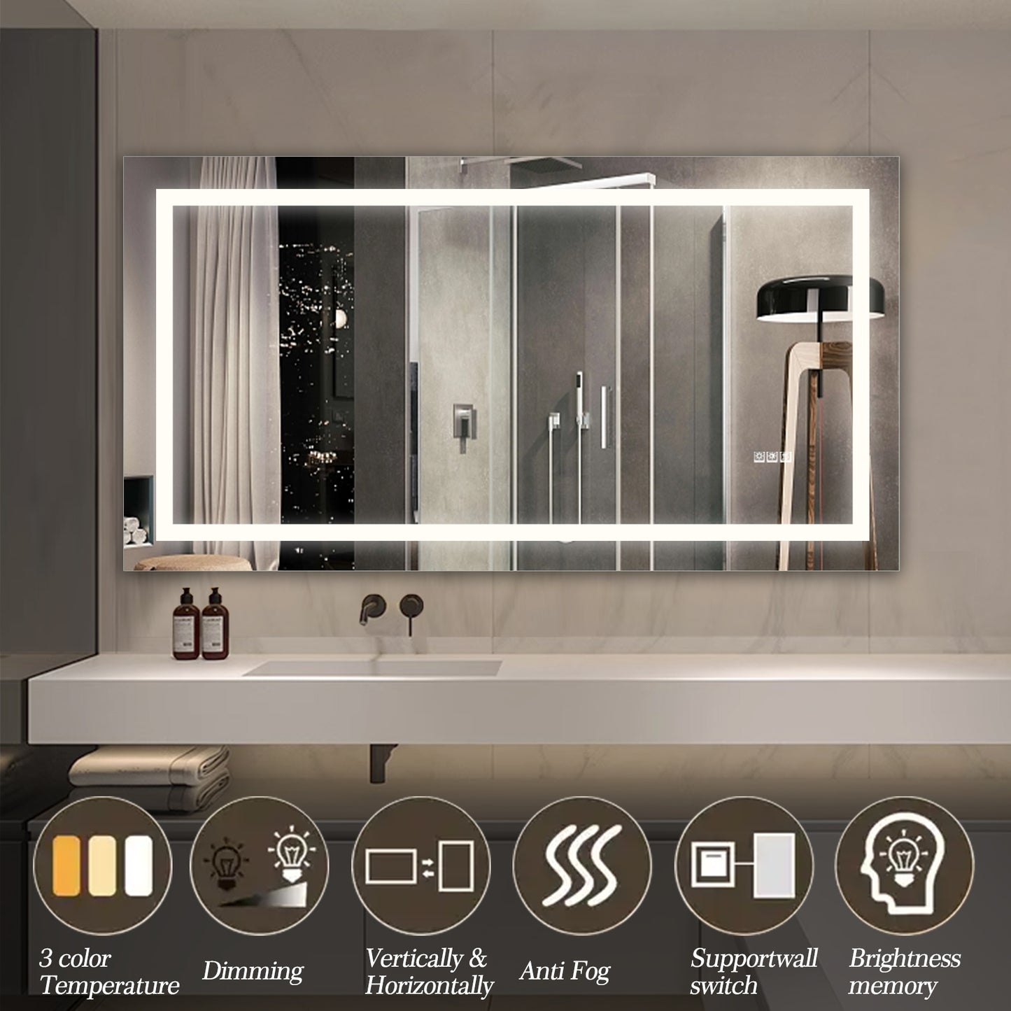 60  X 32  LED Bathroom Mirror With Anti-Fog And Touch Sensor - Modern Frameless Lighted Wall Mirror For Bathroom Vanity, Shower Room, Or Dressing Area