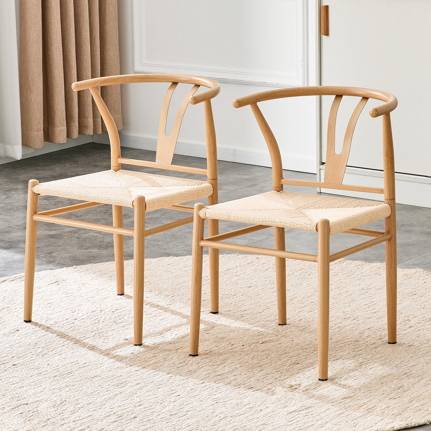 Wesborn Chair-Y-shaped Medieval Style Armchair For Dining Table, Woven Seat  Natural Wood Color Ironwork   Natural Rope Pattern, Set Of 2