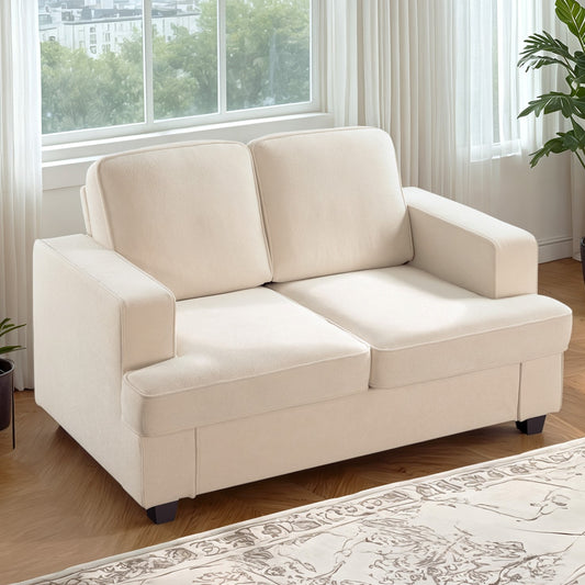 Modern Velvet Loveseat, Comfortable 2 Seater Couch With Deep Seating And High-Density Foam, Loose Back Cushions, Wide Arms, Living Room Furniture For Home, Apartment, Office, Ivory